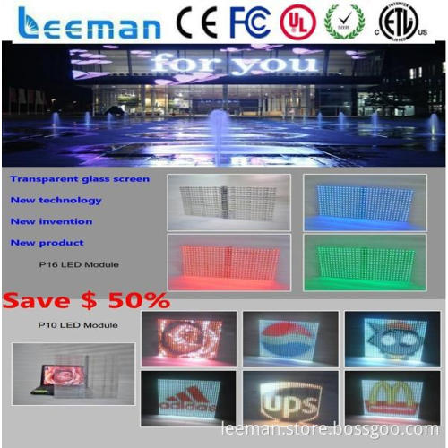 transparency glass screen p4 smd indoor led module light weight led display